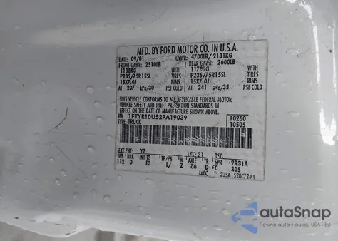 2002 Ford Ranger Edge/Xl/Xlt из США, поврежденный, VIN 1FTYR10U52PA19039